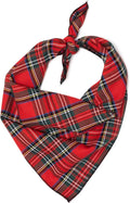 THE WORTHY DOG Classic Tie-On Dog Bandana – Soft Cotton Flannel Square Pet Bandana, Plaid III Pattern, Red, Small