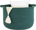 XUANGUO Large Cotton Rope Basket – 22"x14" Woven Storage Basket for Blankets, Toys, Laundry, and Nursery – Round Baskets for Living Room and Kids Dark Green