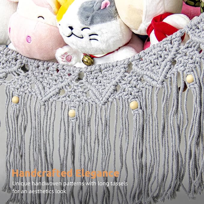Large Stuffed Animal Hammock, Stuffed Animal Storage Toy Hammock Net for Stuffed Animals Corner, Plushie Net Hammock Toy Organizer for Boho Playroom Baby Nursery Decor