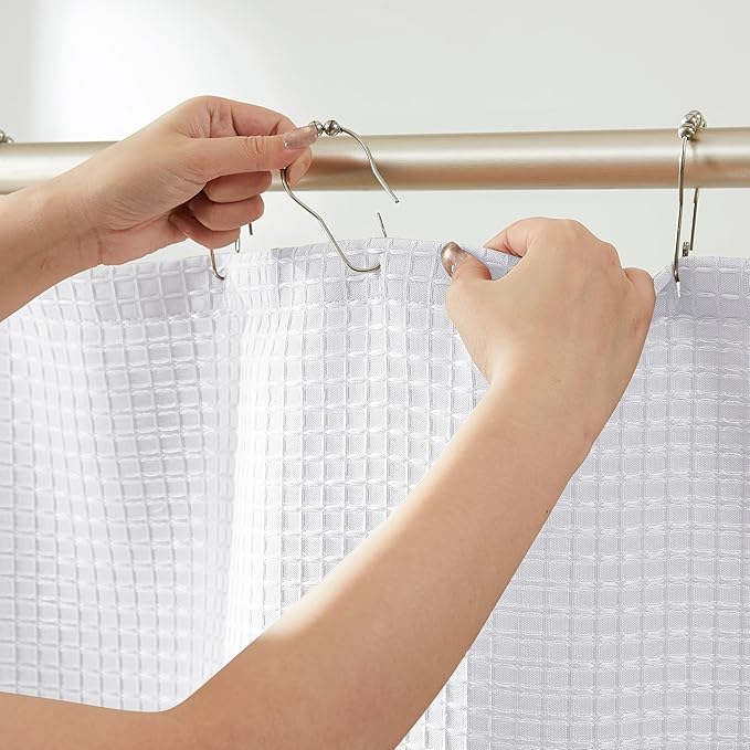 Indecor Home Luxury Waffle Weave Shower Curtain Elegant Hotel Style Fabric for Bathroom, Water Repellent, Machine Washable White Waffle