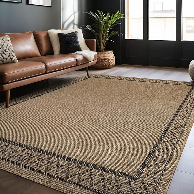 Easy Jute Rugs 5x7 Frame Natural Color Living Room Indoor Outdoor Area Rug for Patio and Kitchen Rug High Traffic Washable Easy to Clean Solid Boho Woven Design Carpet (5 x 7)