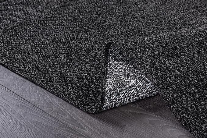 CAMILSON Easy Jute Rug 2x3, Indoor Outdoor Dark Gray Color Farmhouse Area Rugs for Living Room and Kitchen Rug, Solid Boho Woven Design, Easy-Cleaning, Washable Outside Carpet Alfombras (2 x 3)