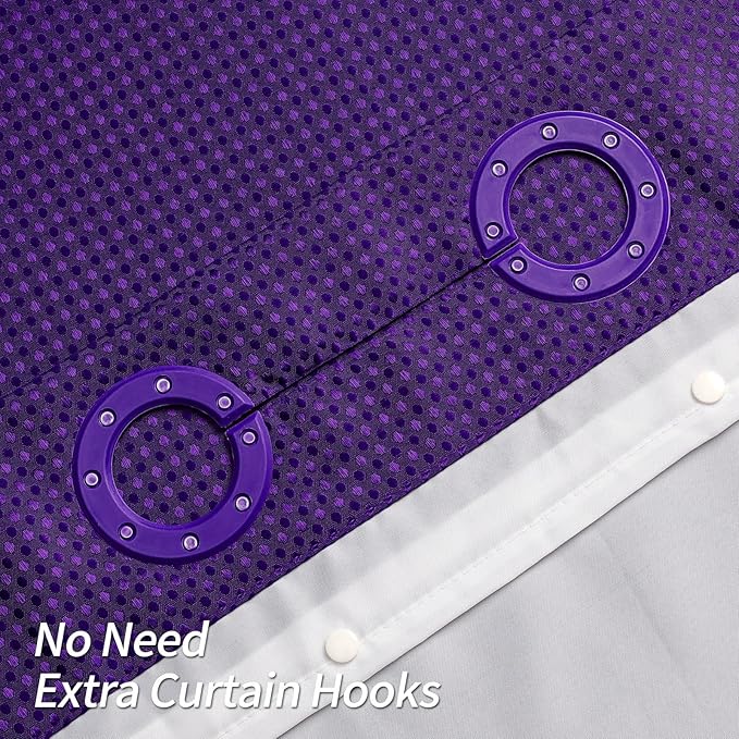 MitoVilla Extra Long Shower Curtain Liner Set, Purple 86 inch XL Waffle Fabric Shower Curtains with Snap-in Liner for Luxury Hotel Grade & Spa-Like Bathroom Decor, No Hooks Needed