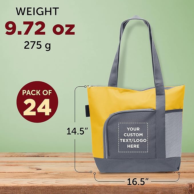 DISCOUNT PROMOS Custom Go Getter Sport Tote Beach Bags Set of 24, Personalized Bulk Pack - Reusable, Great for Shopping, Beach, Picnic, Other Outdoor Adventure - Yellow