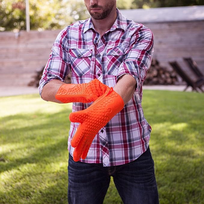 Jolly Green Products Ekogrips Premium Grilling Gloves Heat Resistant BBQ Gloves for Indoor and Outdoor Cooking, Meat Handling Gloves, Kitchen Oven Gloves with Fingers, Silicone Oven Mitts