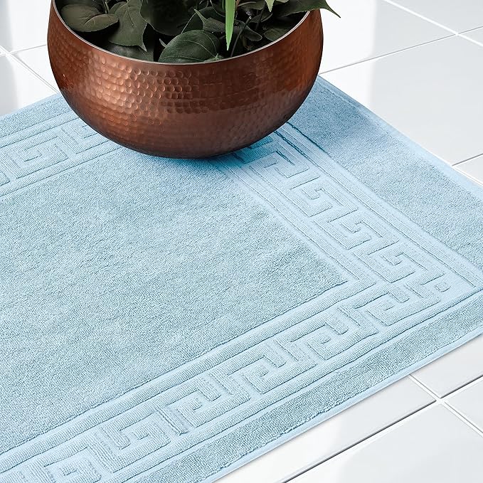 Superior Heavyweight Cotton Bath Mats, Bath Rugs For Bathroom Accessories, Washable Rug For Shower, Toilet, Modern Decor, No Backing, Luxury Hotel And Spa Quality, Set of 2, 22" x 35", Light Blue