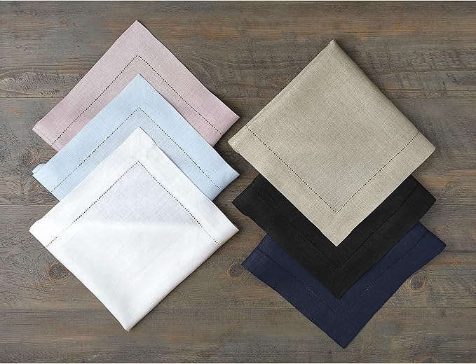 Solino Home Black Linen Napkins Set of 4-100% Pure Linen Hemstitch Dinner Napkins 20 x 20 Inch for Winter, Spring, Easter - Classic Hemstitch