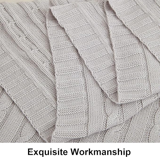 NTBAY 100% Pure Cotton Oversize (60x80) Cable Knit Throw Blanket, Super Soft Warm Knitted Throw Blanket for Bed, Sofa, Chair, Couch - Extra Cozy, Machine Washable, Comfortable Home Decor, Silver Grey