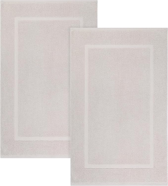 ELITE Emporium Home Collection 2-Piece Cotton Bathroom Mat Set, 21" x 34" - 100% Cotton, Absorbent, Quick-Dry, Bath Towel Mats for Bath Floor, Silver [Not a Bathroom Rug]