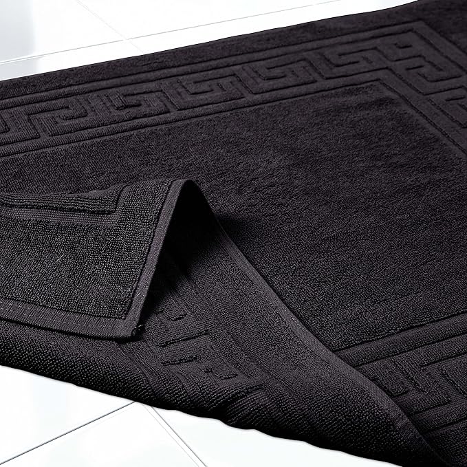 Superior Heavyweight Cotton Bath Mats, Bath Rugs For Bathroom Accessories, Washable Rug For Shower, Bath, Toilet, Modern Decor, No Backing, Luxury Hotel And Spa Quality, Set of 2, 22" x 35", Black