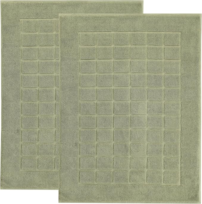 Superior 100% Cotton Bathmat Set, Bath Mats, Bathroom Decor, Shower, Bathtub Essentials, Accessories, Small Washable Rug, No Backing, Heavyweight, Nora Collection, Set of 2, 22" x 35", Forest Green