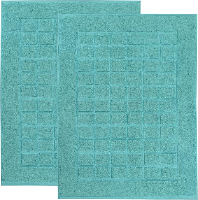 Superior 100% Cotton Bathmat Set, Bath Mats, Bathroom Decor, Shower, Bathtub Essentials, Home Accessories, Small Washable Rug, No Backing, Heavyweight, Nora Collection, Set of 2, 22" x 35", Turquoise