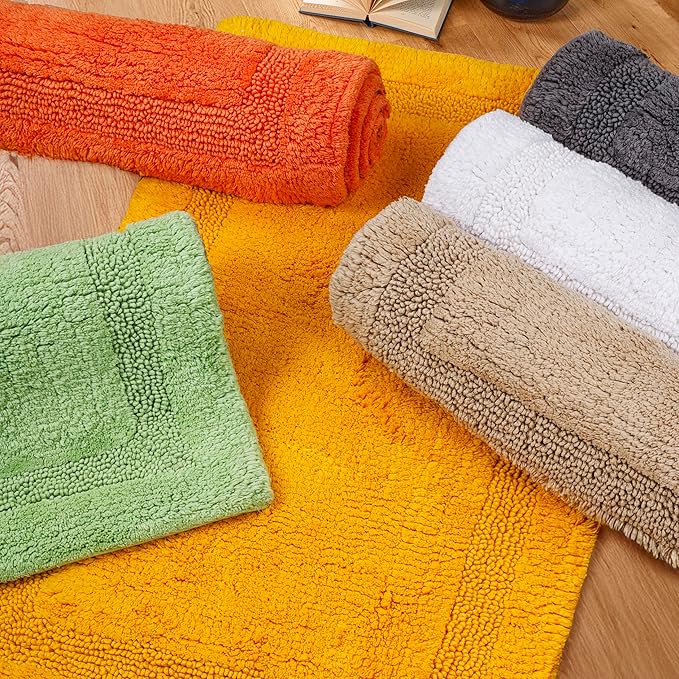 C23 Luxury 2200 GSM Heavyweight Bath Mat (Pack of 2) 100% Tufted Cotton 20"x32" & 16"x24" Orange Thick & Plush Bathroom Rugs Ultra-Absorbent, Quick Dry, Anti-Slip Natural Latex Back, Machine Washable