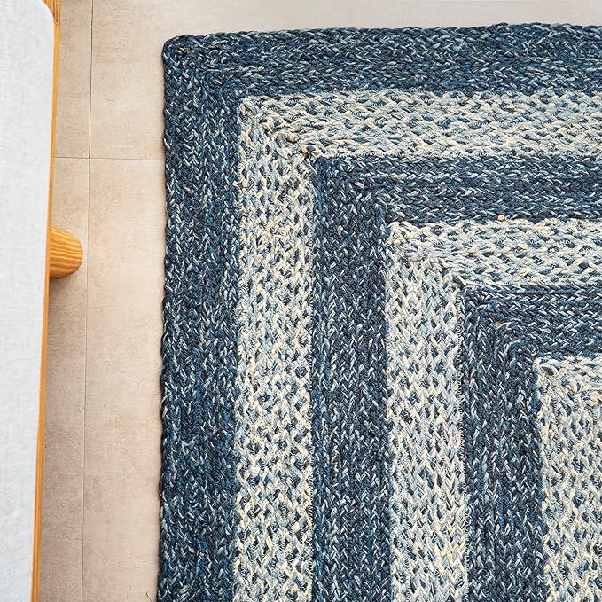 Traditional Jute Braided Runner Rug, Rustic Primitive Country Décor for Kitchen, Entryway, Hallway, Denim Blue, 2'6"X20'