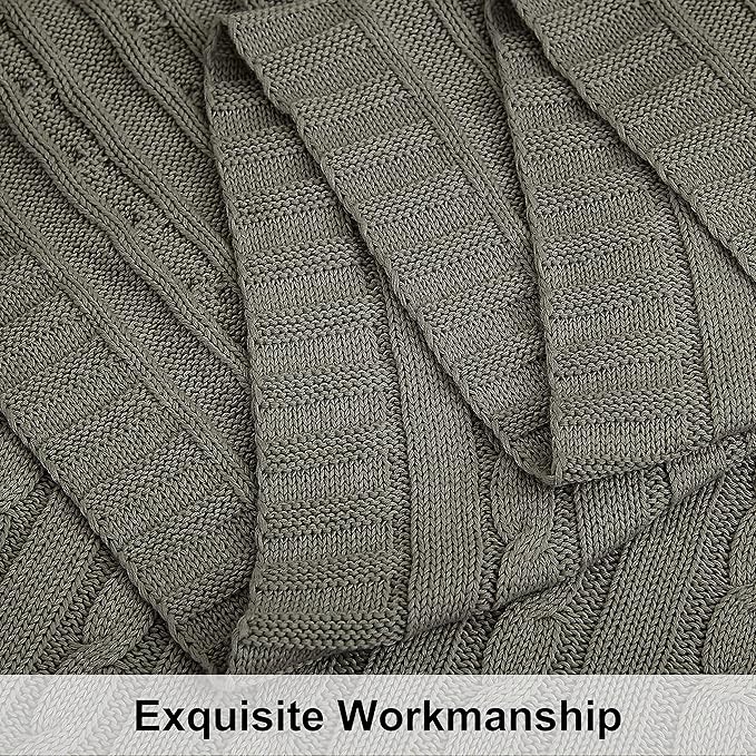 NTBAY 100% Pure Cotton Cable Knit Throw Blanket, Super Soft Warm 51x67 Knitted Throw Blanket for Couch, Sofa, Chair, Bed - Extra Cozy, Machine Washable, Comfortable Home Decor, Grey