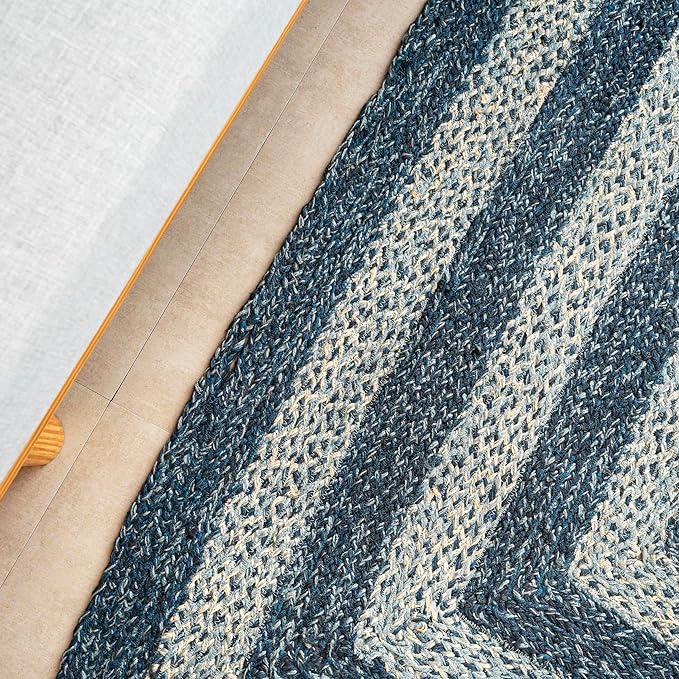 Traditional Jute Braided Runner Rug, Rustic Primitive Country Décor for Kitchen, Entryway, Hallway, Denim Blue, 2'X8'