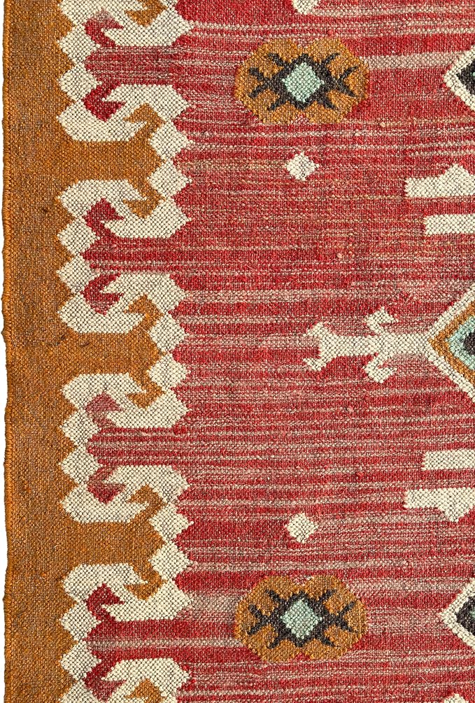 Jute Traditional Kilim Rug Boho Flatweave Area Rug for Living Room, Living Room Entryway, Tribal Series, 6'x9'