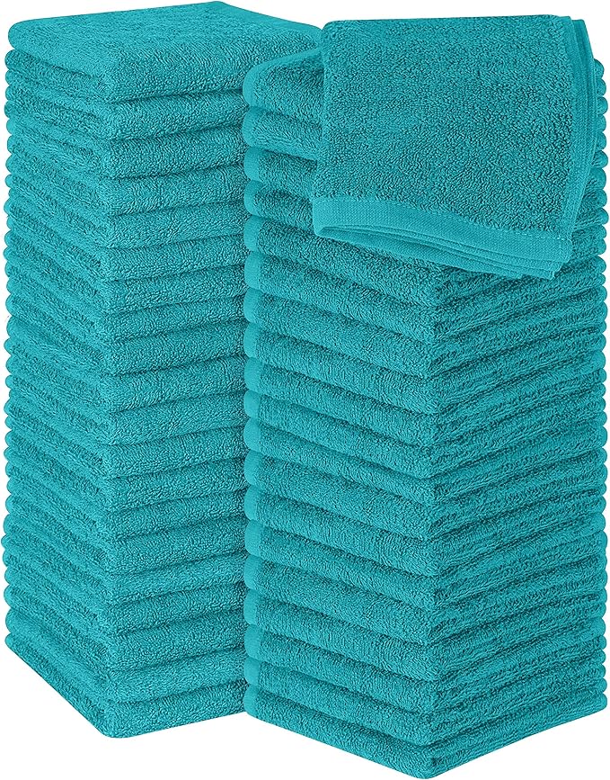Utopia Towels 60 Pack Cotton Washcloths Set, 100% Ring Spun Cotton, Premium Flannel Face Cloths, Highly Absorbent and Soft Feel Fingertip Towels, Turquoise