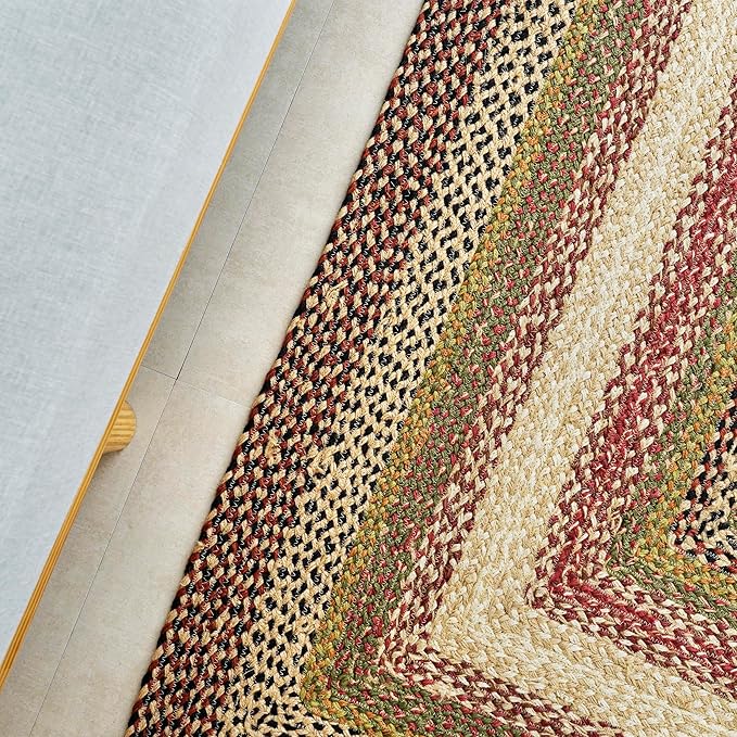 Traditional Jute Braided Runner Rug, Rustic Primitive Country Décor for Kitchen, Entryway, Hallway, Forest Sunset, 2'X18'