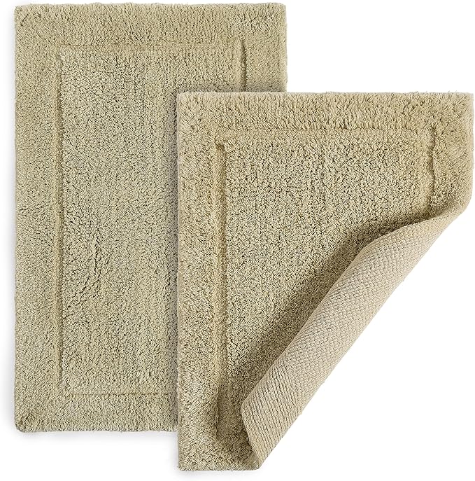 DwellStudio Reversible Cotton Bath Rugs: Luxurious Comfort and Anti-Slip Protection, Taupe, Non Slip Back
