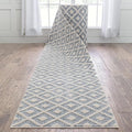 Well Woven Custom Size Hallway Stair Runner - Choose Your Length - Ainsley Blue Diamond Trellis Geometric Tribal - 31 Inches Wide x 55 Feet Long Runner (31" x 55' Runner) Rug