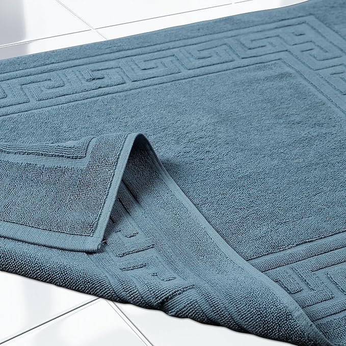 Superior Heavyweight Cotton Bath Mats, 2-Piece Rugs For Bathroom Accessories, Washable Rug For Shower, Toilet, Modern Decor, No Backing, Luxury Hotel And Spa Quality, Set of 2, 22" x 35", Sapphire