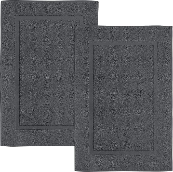 Utopia Towels Cotton Banded Rug, Bath Mats, Not a Bathroom Rug, 21 by 34 Inches, 100% Ring Spun Cotton, Highly Absorbent Shower Bathroom Floor Mat, Gray, 2 Pack