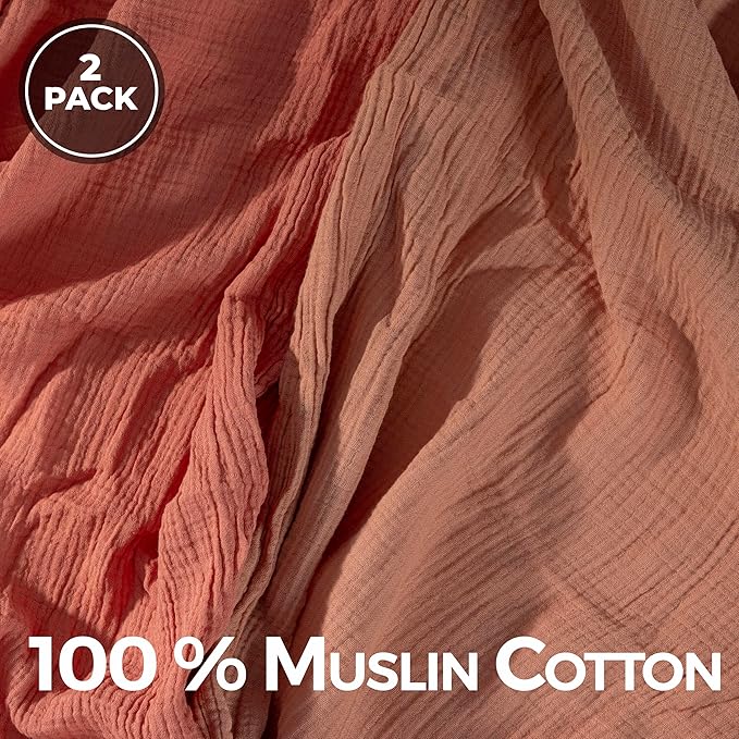 Dreamology Muslin Swaddle Blankets, Receiving Blankets for Baby Girl,Boy,2 Pack,100% Cotton Blanket,Soft & Breathable Muslin Blanket,Muslin Baby Blanket for Newborn,44 x 44 Swaddle Blanket | Rose,Pink