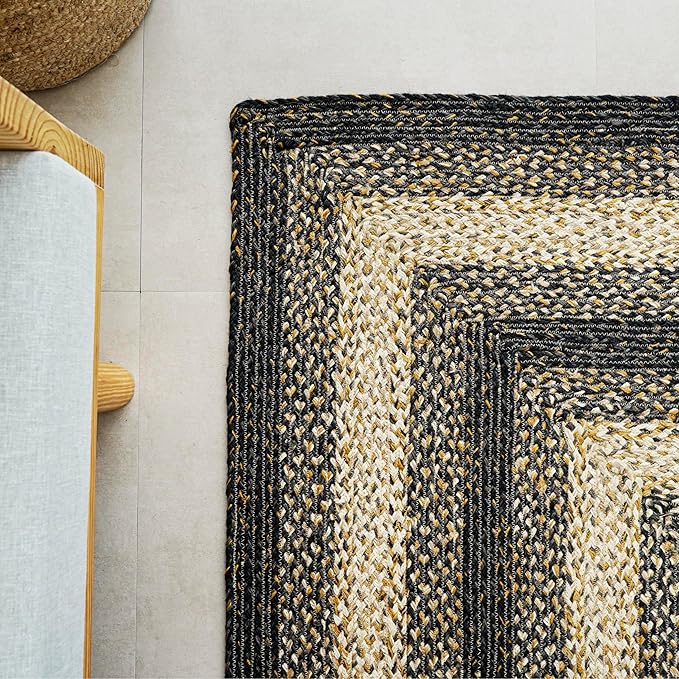 Traditional Jute Braided Runner Rug, Rustic Primitive Country Décor for Kitchen, Entryway, Hallway, Midnight Naturals, 2'6"X8'