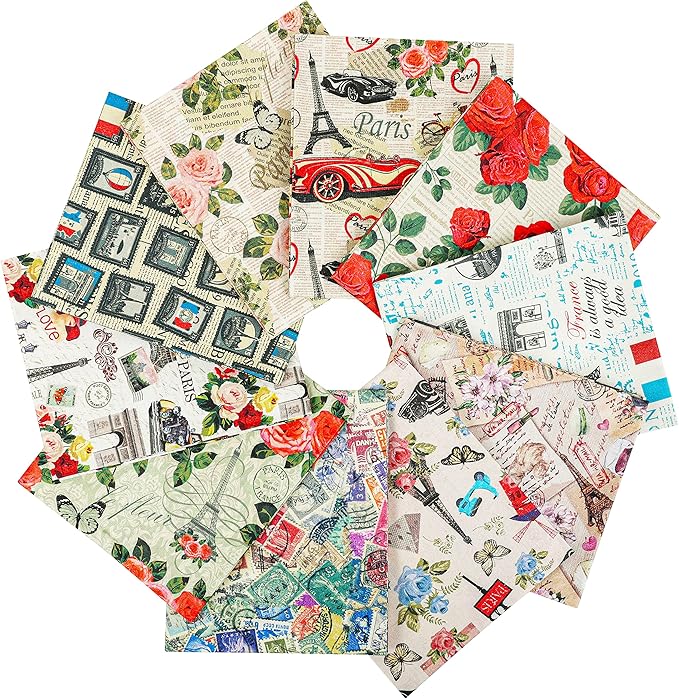 Craftido -25 Options- 100% Cotton Quilting Fabric Bundles 10pcs Fat Quarters 18”x21”-Medium Weight 5.2 oz- Soft Cotton for Quilting, Sewing Project, Patchwork, DIY Crafts – Paris Style