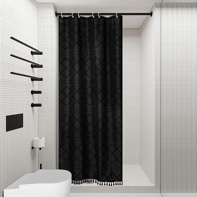 Siiluminisoy Small Stall Shower Curtain Black Fabric Shower Curtain 36 x 72 Half Size Tufted Texture Striped Textured Minimalist Cloth Shower Curtains for Bathroom