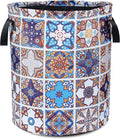 Mexican Tiles Pattern Laundry Basket Mandala Flowers Foldable Oxford Cloth Funny Tote Bag Laundry Hamper Clothes Storage Bucket Toy Organizer For Bathroom/Laundry Storage/Bedroom 17.7x13.7