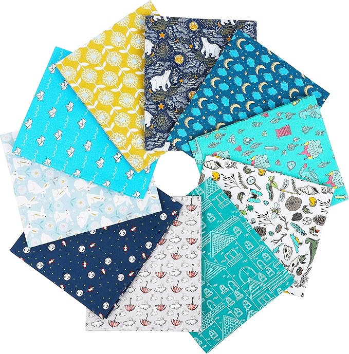 Craftido -25 Options- 100% Cotton Quilting Fabric Bundles 10pcs Fat Quarters 18”x21”-Medium Weight 5.2 oz- Soft Cotton for Quilting, Sewing Project, Patchwork, DIY Crafts – Baby Boy