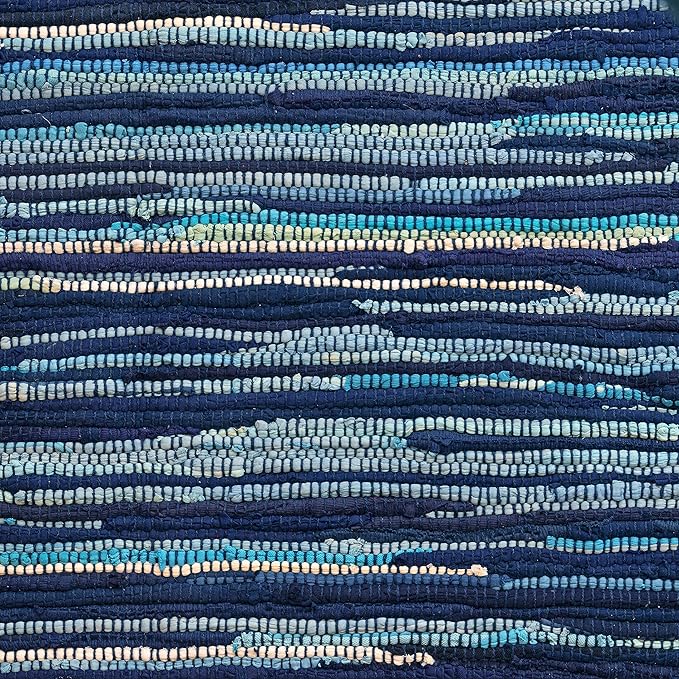 HOMEMONDE Navy Rag Rug 4'x6' Recycled Soft Cotton Chindi Rugs Hand Crafted Reversible Farmhouse Style Boho Home Decor for Bedroom, Living Room, Kitchen, Entyrway