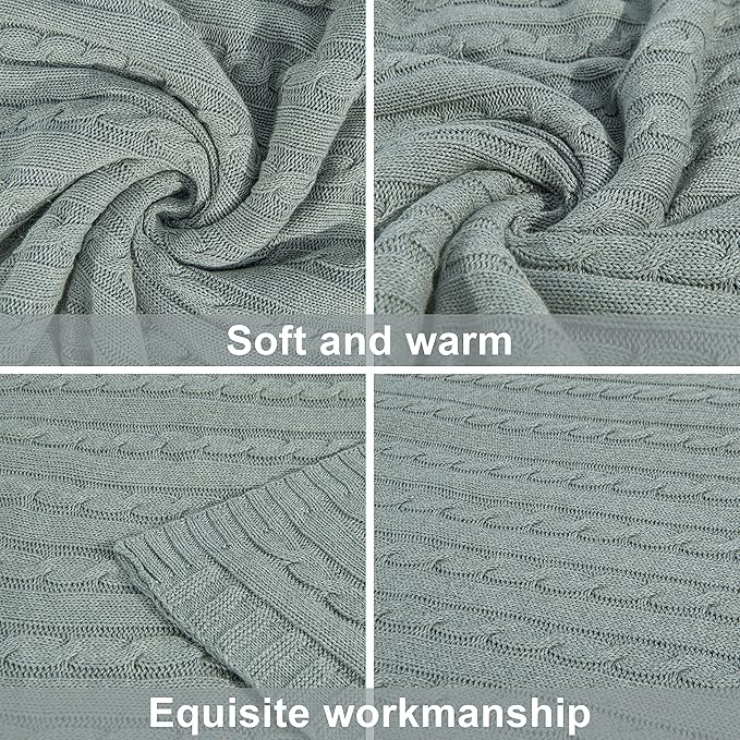 NTBAY 100% Pure Cotton Cable Knit Throw Blanket, Super Soft Warm 51x67 Knitted Throw Blanket for Couch, Sofa, Chair, Bed - Extra Cozy, Machine Washable, Comfortable Home Decor, Light Grey