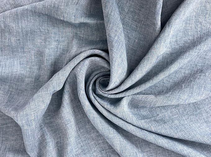 100% Linen Fabric – Yarn Dyed Chambray, Pre-Washed, Lightweight Crisp & Cool Handfeel, 52–54" Wide – The Linen Lab (Driftwood Blue 6924, 3y)