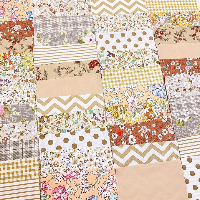 42Pcs 10cm*10cm Cotton Fabric DIY Making Supplies Quilting Patchwork Fabric Fat Quarter Bundles DIY for Quilting Cotton Patchwork Cushions (Brown, 10cm*10cm)