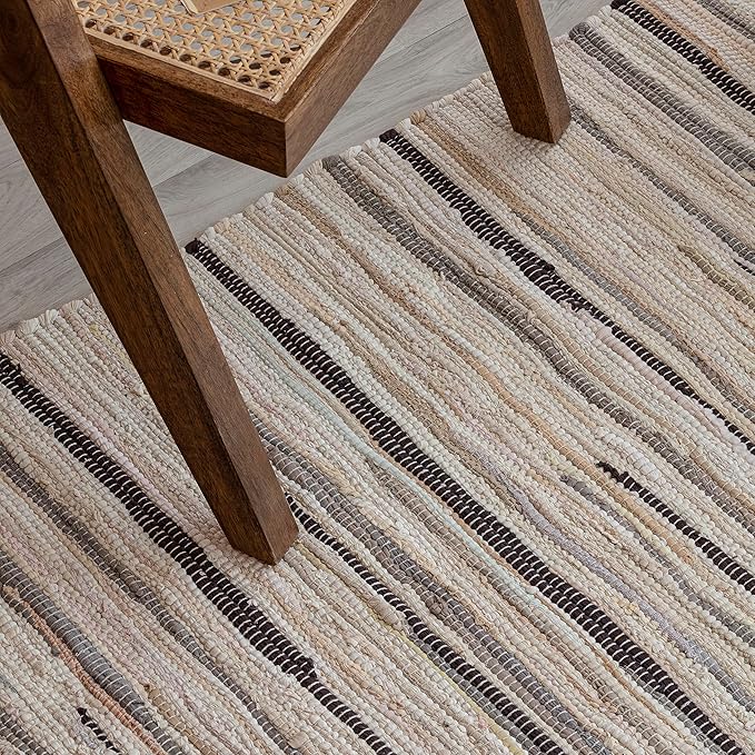 HOMEMONDE Beige Chindi Rug 4'x6' Recycled Soft Cotton Rag Rug Hand Crafted Reversible Farmhouse Style Boho Home Decor for Bedroom, Living Room, Kitchen, Entyrway