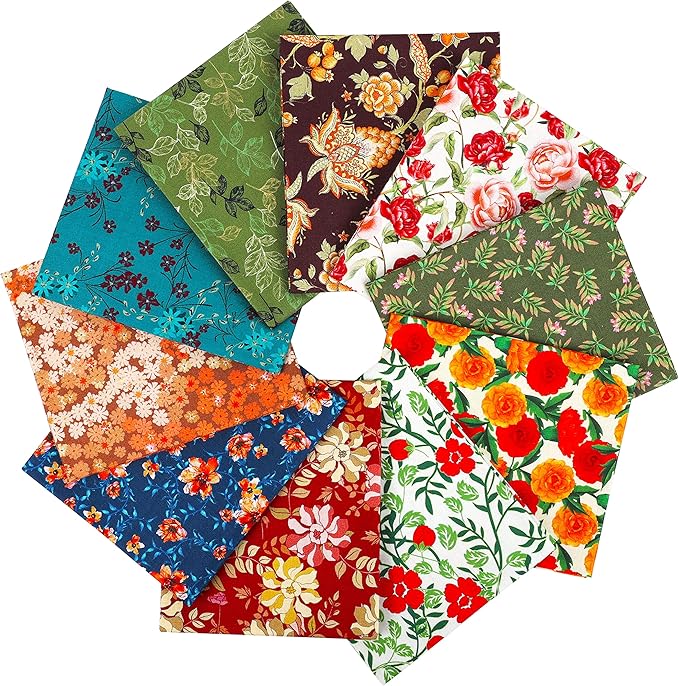 Craftido -25 Options- 100% Cotton Quilting Fabric Bundles 10pcs Fat Quarters 18”x21”-Medium Weight 5.2 oz- Soft Cotton for Quilting, Sewing Project, Patchwork, DIY Crafts - Retro Style