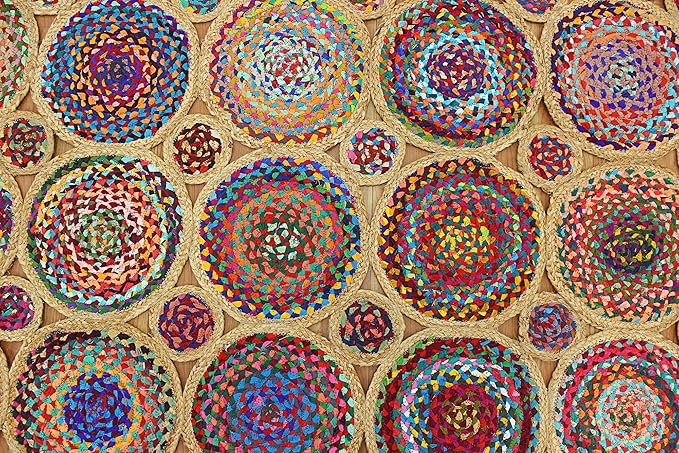 Scalloped Natural Chindi Cotton and Jute Rug, Hand Woven Runner Area Rug, 3x20 Ft Beige & Multicolor Braided Kilim Rugs for Living Room, Kitchen, Entryway, Farmhouse