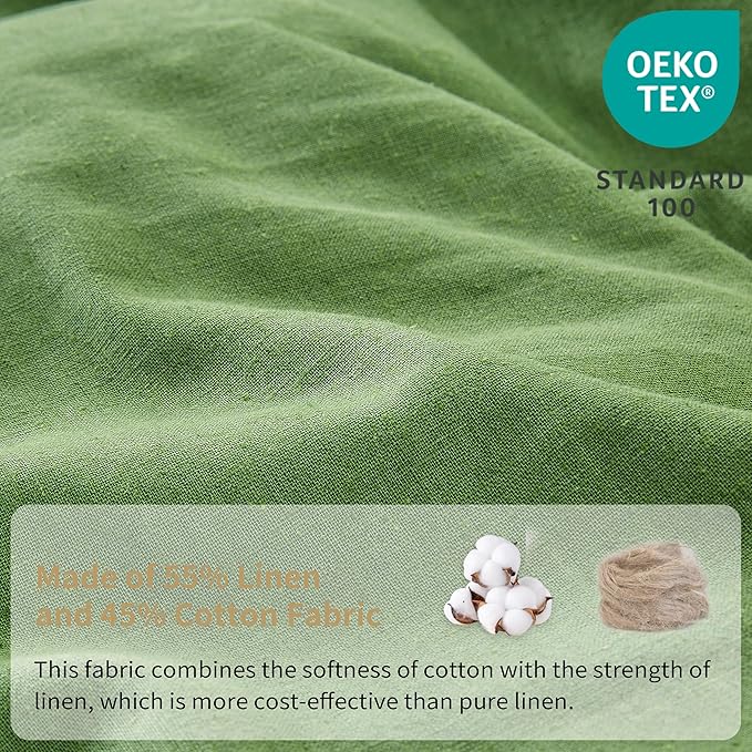 Simple&Opulence Belgian Linen Sheet Set Solid Color - 4 Pieces (1 Flat Sheet & 1 Fitted Sheet & 2 Pillowcases) Natural Flax Cotton Blend Soft Bedding Breathable Farmhouse - Khaki Green, King Size