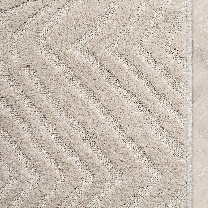 Well Woven Custom Size Hallway Stair Runner - Choose Your Length - 27 Inches Wide x 65 Feet Long Runner (27" x 65' Runner) Rug - Ivory Relajo Soft Touch, Modern Geometric - Hi-Lo Pile