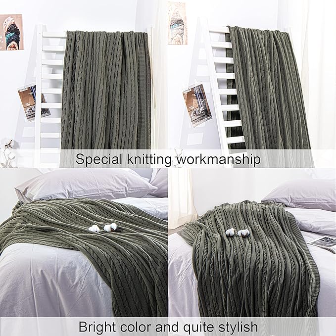 NTBAY 100% Pure Cotton Cable Knit Throw Blanket, Super Soft Warm 51x67 Knitted Throw Blanket for Couch, Sofa, Chair, Bed - Extra Cozy, Machine Washable, Comfortable Home Decor, Grey