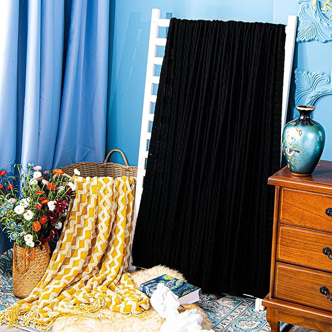 NTBAY 100% Pure Cotton Oversize (60x80) Cable Knit Throw Blanket, Super Soft Warm Knitted Throw Blanket for Bed, Sofa, Chair, Couch - Extra Cozy, Machine Washable, Comfortable Home Decor, Black