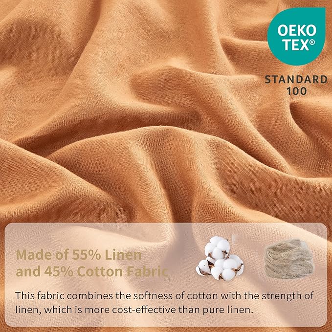 Simple&Opulence Belgian Linen Sheet Set Solid Color - 4 Pieces (1 Flat Sheet, 1 Fitted Sheet & 2 Pillowcases) Natural Flax Cotton Blend Soft Breathable Farmhouse Bedding - King Size, Rust