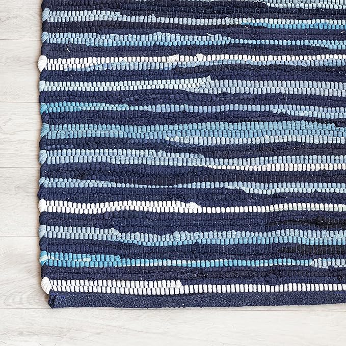 HOMEMONDE Navy Rag Runner Rug 2'x6' Recycled Soft Cotton Chindi Rugs Hand Crafted Reversible Boho Home Decor for Kitchen, Entyrway, Bedroom, Living Room