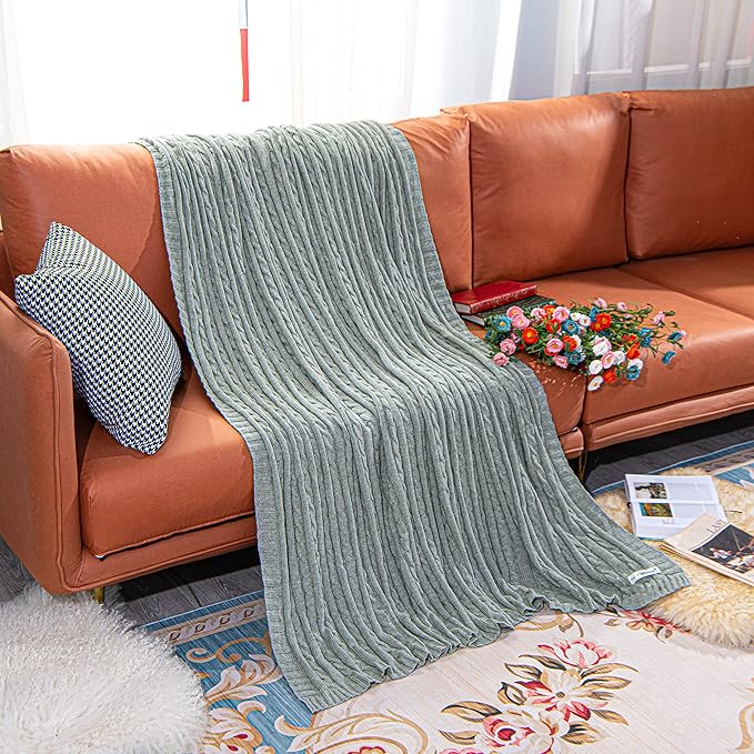 NTBAY 100% Pure Cotton Cable Knit Throw Blanket, Super Soft Warm 51x67 Knitted Throw Blanket for Couch, Sofa, Chair, Bed - Extra Cozy, Machine Washable, Comfortable Home Decor, Light Grey