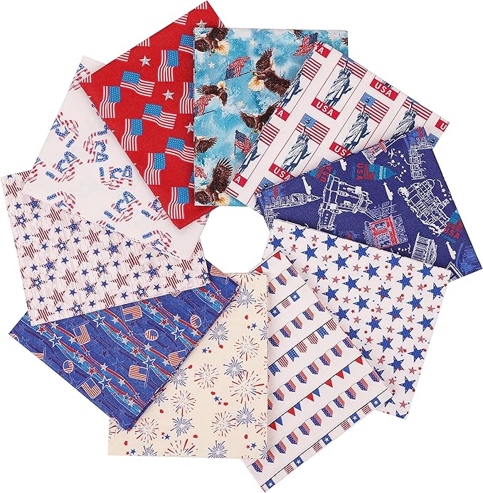 Craftido -25 Options- 100% Cotton Quilting Fabric Bundles 10pcs Fat Quarters 18”x21”-Medium Weight 5.2 oz- Soft Cotton for Quilting, Sewing Project, Patchwork, DIY Crafts – American Style