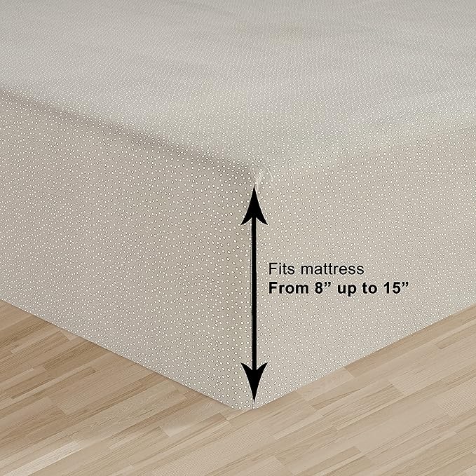 LANE LINEN Fitted Sheet Full Size, 100% Organic Cotton, 3-Piece Set (1 Fitted Sheet, 2 Pillowcases) Percale Weave, Breathable, Fits Mattress Upto 15" Deep - Grey(White Dot)(No Flat Sheet)