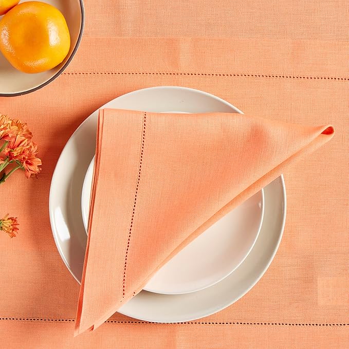 Solino Home Linen Cloth Napkins Set of 4-100% Pure Linen Coral Dinner Napkins 20 x 20 Inch for Valentines, Spring, Easter - Classic Hemstitch, Handcrafted and Machine Washable